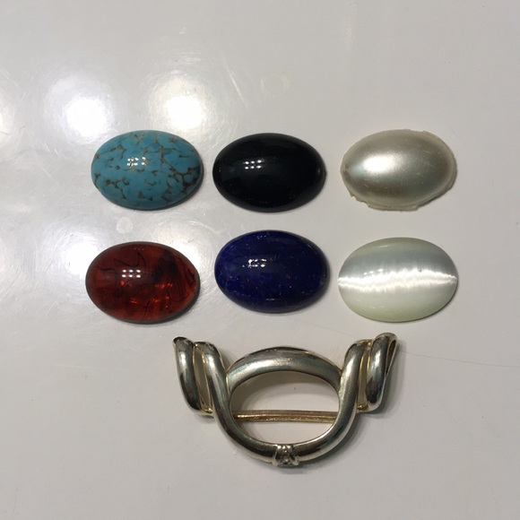 Silver tone slide for necklace with 6 stones - Picture 1 of 6